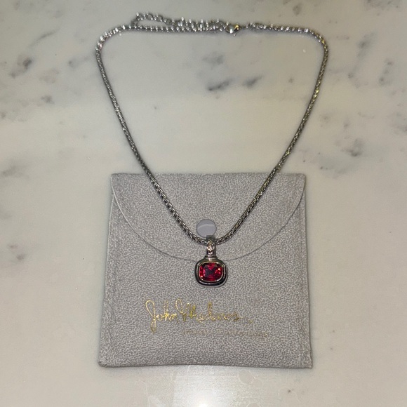 John Medeiros Jewelry - Chic Silver Necklace with Ruby Red Pendant
